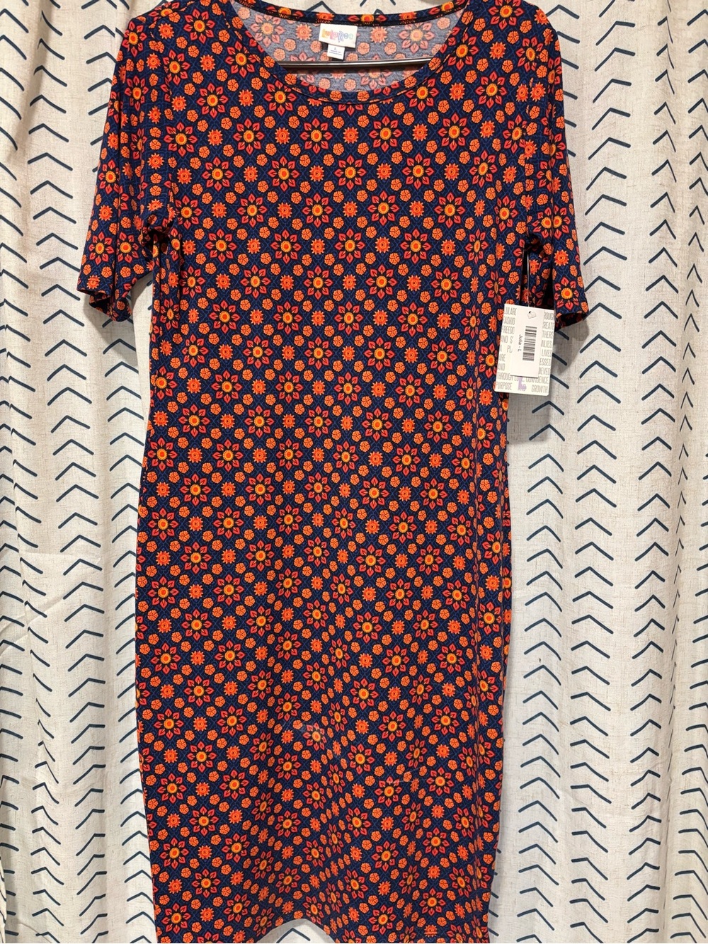 LuLaRoe Navy Floral Midi Dress with Orange Pattern